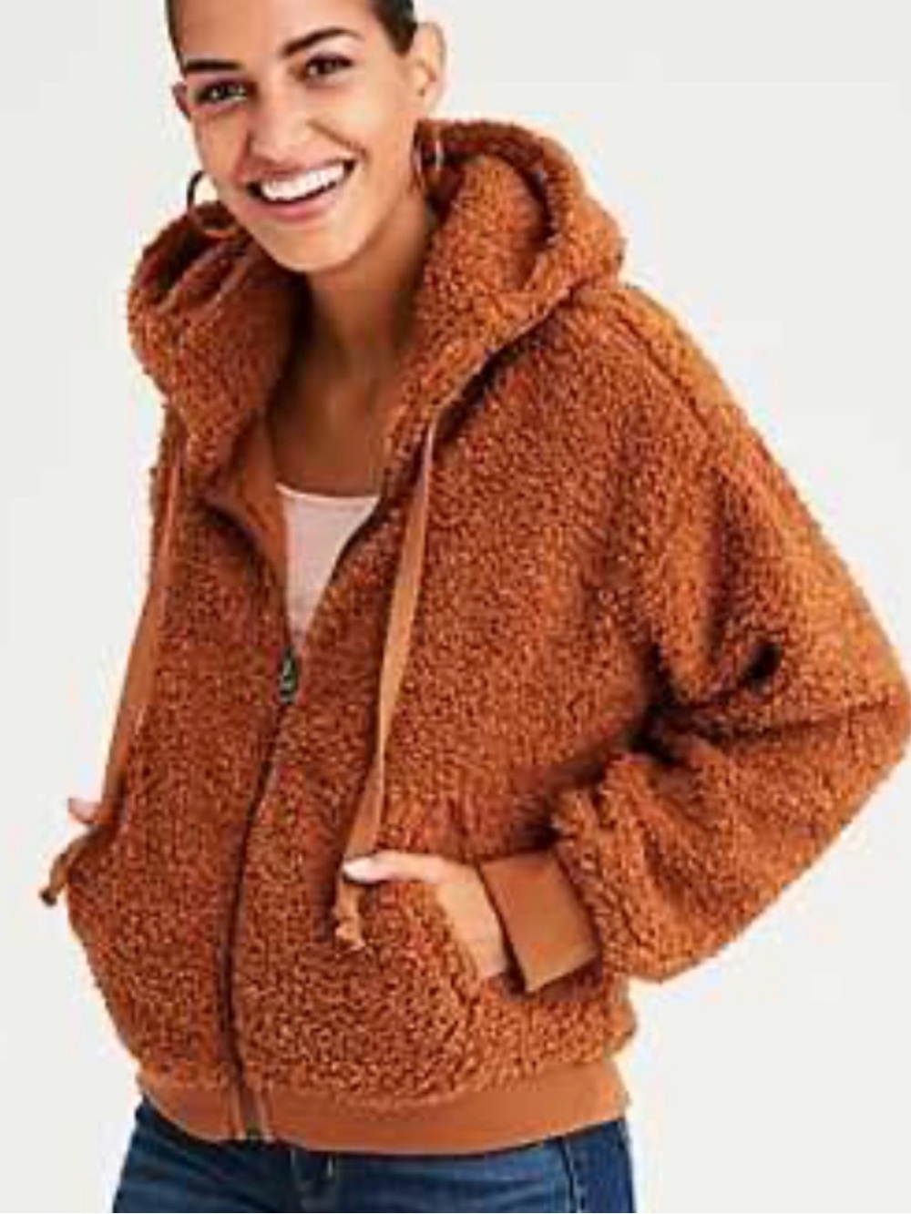 AMERICAN EAGLE  M AE Sherpa Zip-Up Hoodie -plush, "teddy bear" style